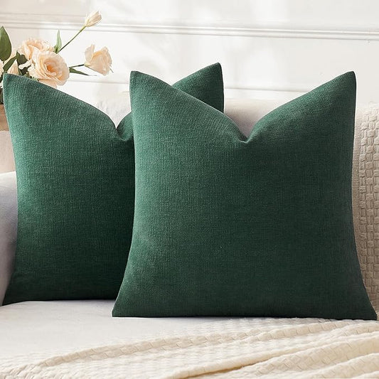MIULEE Dark Green Couch Pillow Covers 16x16 Inch, Set of 2 Soft Chenille Decorative Square Throw Pillow Covers Christmas Farmhouse for Sofa Living Room Bed