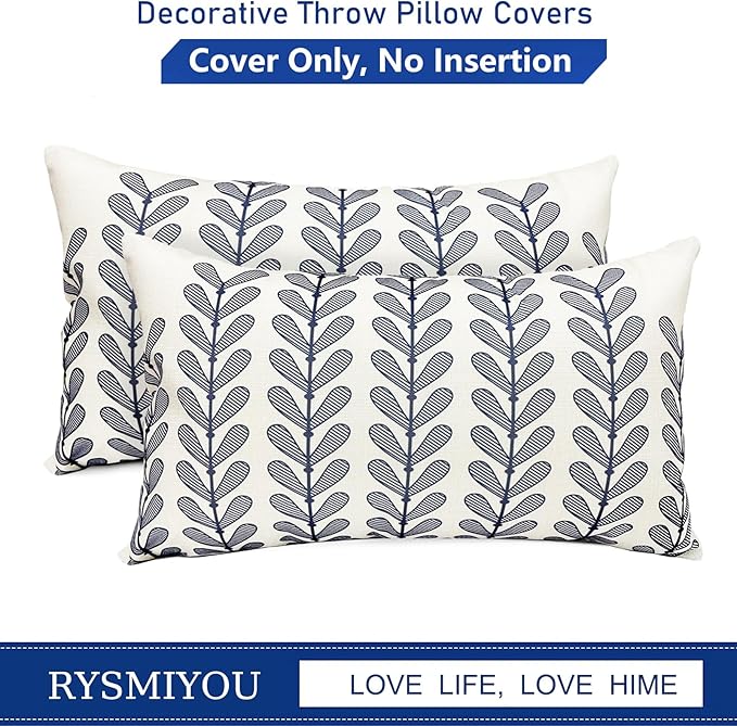 Decorative Throw Pillow Covers Set of 2 Blue Pillow Covers 12x20 Inch Throw Pillow Cover Linen Pillowcase Modern Boho Farmhouse Outdoor Pillow Covers for Couch Sofa Bed Living Room