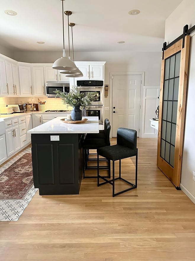 PHI VILLA Bar Stools - Counter Height Bar Stool Leather Kitchen Counter Barstools, Black Bar Stools with Back