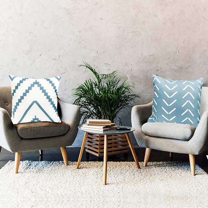 Decorative Throw Pillow Covers 18x18 Inch Sky Blue Pillow Covers for Couch Sofa Living Room Bedroom,Farmhouse Outdoor Throw Pillow Cover,Modern Geometric Linen Square Throw Pillow Case Set of 4