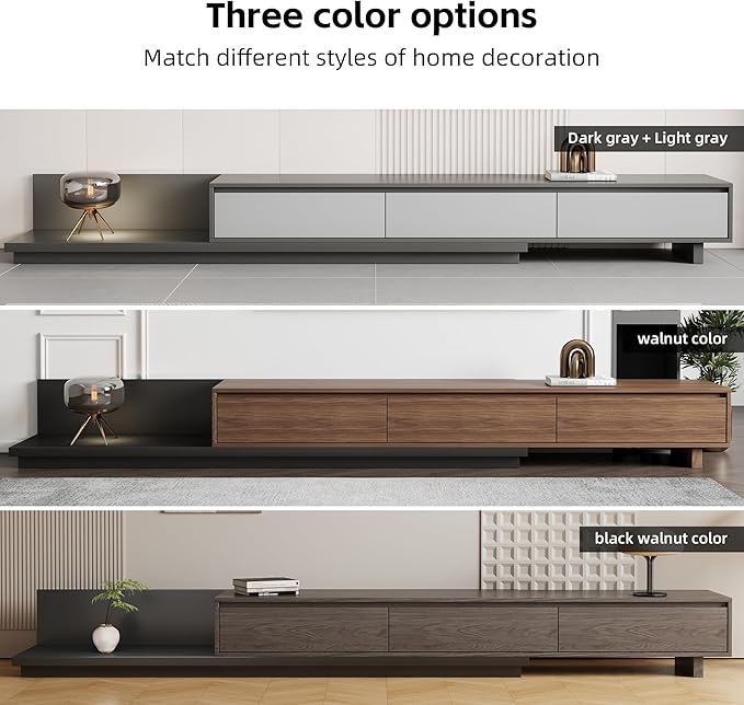 Mid-Century Modern Extendable Entertainment Center with 3 Drawers,TV Stand Adjustable from 78.7" to 130",TV Cabinet for Living Room,Grey