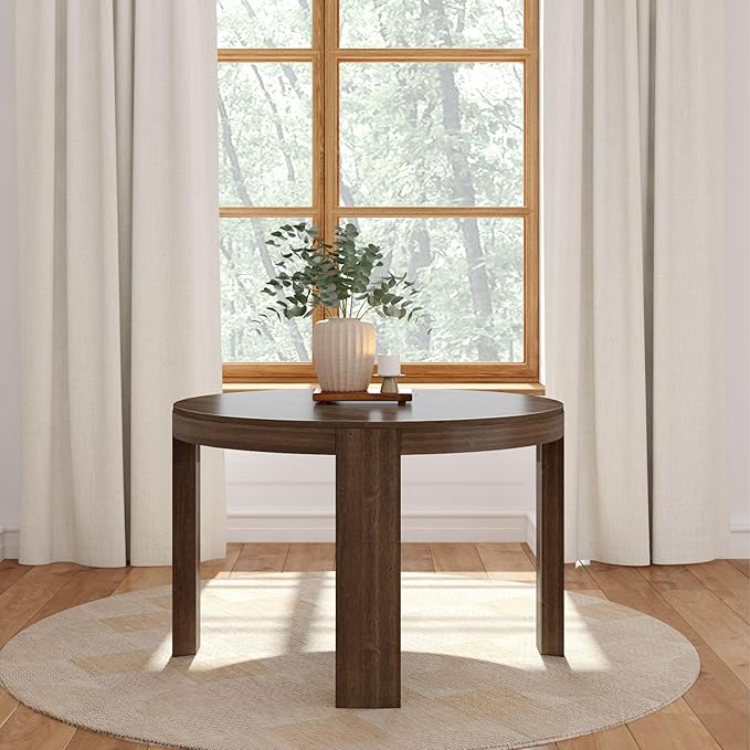 Plank+Beam Contour Round Dining Table, 47 Inch Kitchen Table, Solid Wood Dinner Table, Kitchen Dinette Table, Walnut