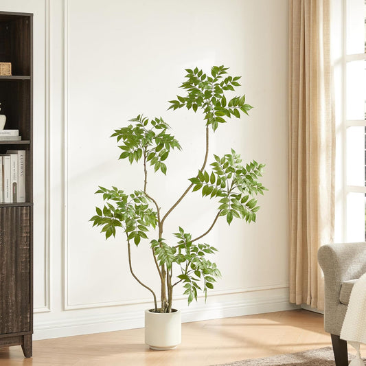 4FT Artificial Sumac Tree in White Pot, Real Touch Silk Faux Plant Indoor Outdoor - Lifelike Fake Tree for Home, Office, Living Room, Lobby, Patio Decor
