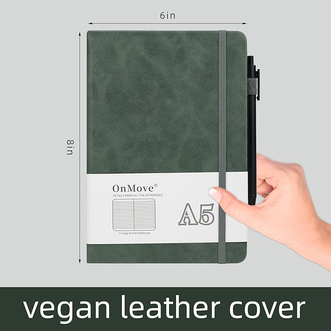 Notebooks Journal for Women Men 3 Pack Bulk Leather Hardcover with Pen Holder A5 160 Pages 100 GSM Thick Paper for Work School Lined Green