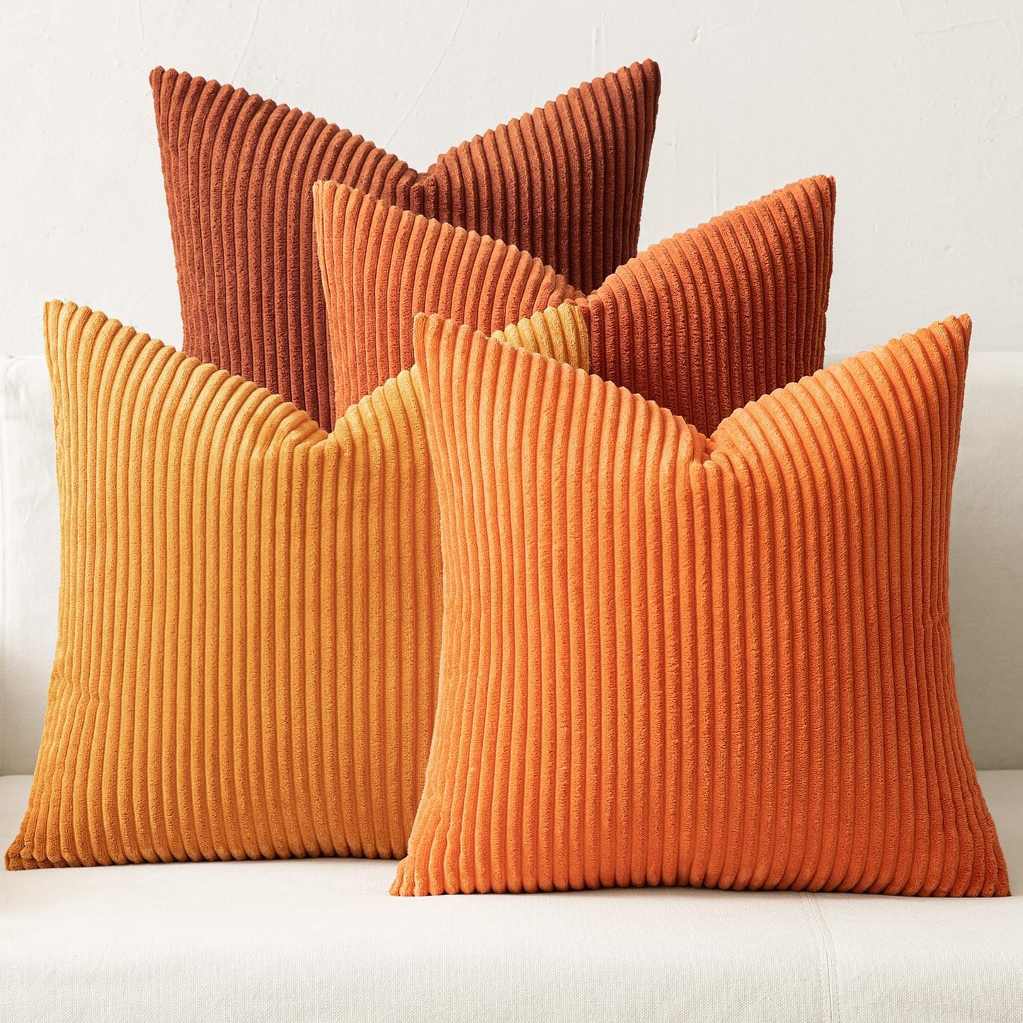 MIULEE Boho Farmhouse Fall Throw Pillow Covers 18x18 Inch Set of 4 Mordern Nordic Cushion Covers Soft Corduroy Home Decor for Couch Bed Sofa Living Room Orange Rust