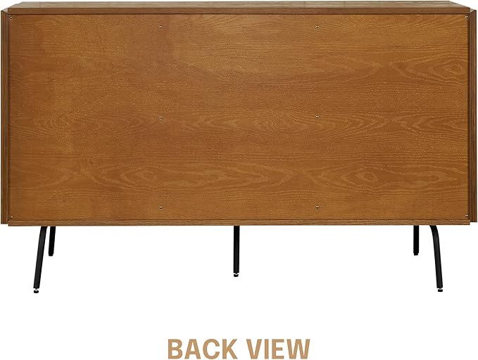 NTC Veil Sideboard with 2 Doors and 3 Drawers, Buffet Cabinet with Vertical Groove Design and Metal Legs, Storage Cabinet for Living Room, and Entryway, Effortless Assembly - Rustic Oak