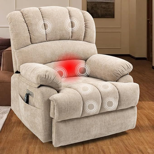 Power Lift Chair with Massage Lumbar Heating, Large Recliner Chair for Adult, 23" Wide Seat Big and Tall Recliner Sofa with Remote Control, Standing Assistance, Cup Holders, Beige
