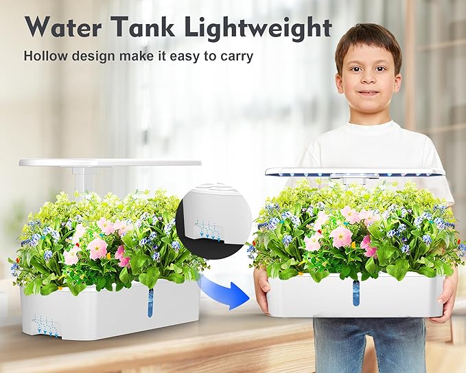 Hydroponics Growing System Kit 12 Pods, Hydroponic Herb Garden Kit Indoor with 24W LED Grow Light, Smart Indoor Garden, Height Adjustable, Auto Timer, Quiet Pump, Gardening Gifts for Mom Women, White