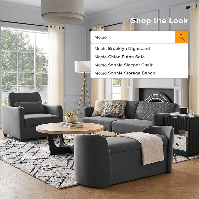 mopio Sophie 51" Ottoman Storage Bench, Entryway and Window Seating, End of Bed Curved Stool for King & Queen Bed, Storage Chest for Bedroom (Dark Gray Fabric)