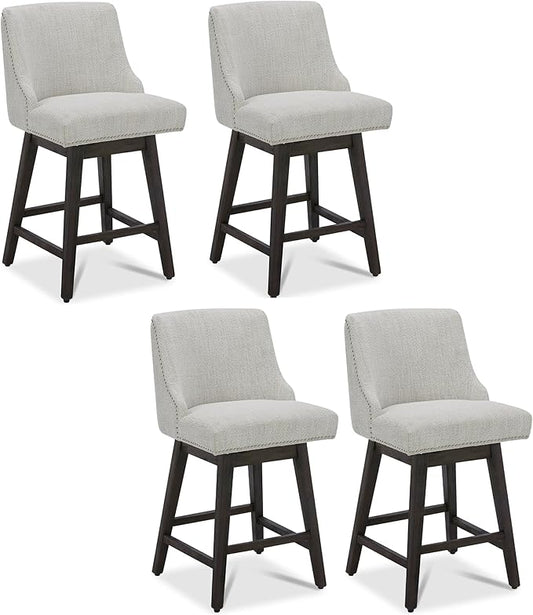 CHITA Counter Height Swivel Bar Stools Set of 4, FSC Certified Upholstered Counter Stools, Modern Swivel Barstools with Wood Legs for Kitchen Island, 26" Seat Height, Fabric in Ivory