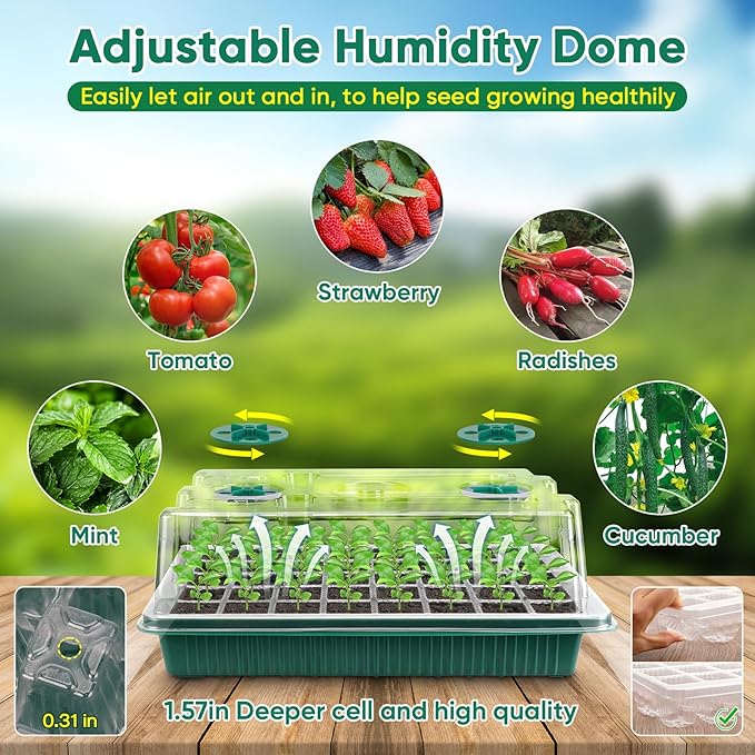 BlumWay Seed Starter Tray with Grow Light,4 Pack 160 Cells Seedling Tray with Humidity Dome/Indoor Grow Kit for Deep-Rooted Seedlings,Adjustable/Timed Light Plant Starter Set