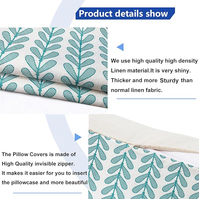 Decorative Throw Pillow Covers Set of 2 Teal Blue Pillow Covers 22x22 Inch Throw Pillow Cover Linen Pillowcase Modern Boho Farmhouse Outdoor Pillow Covers for Couch Sofa Bed Living Room