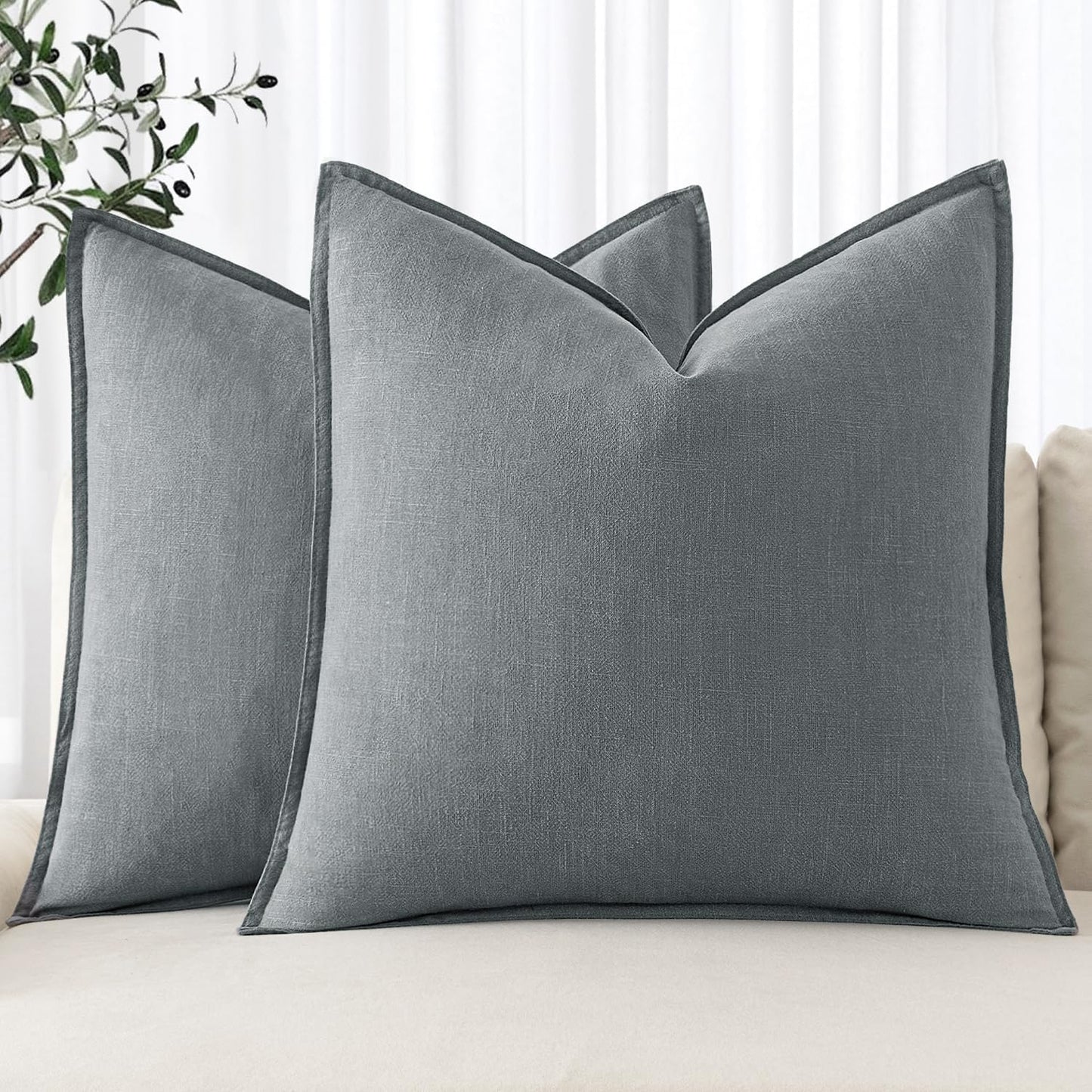 MIULEE Decorative Linen Pillow Covers 20x20 Inch Gray Boho Farmhouse Neutral Couch Throw Pillows for Bed Pack of 2 Accent Modern Pillowcase Sofa Livingroom Home Decor