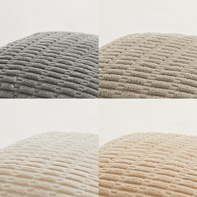 Fancy Homi 4 Packs Neutral Small Decorative Throw Pillow Covers 14x14 Inch for Living Room Couch Bed Sofa, Rustic Farmhouse Boho Home Decor, Soft Plush Striped Corduroy Square Cushion Case 35x35 cm