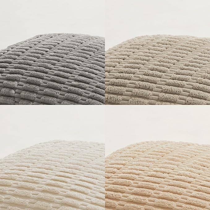 Fancy Homi 4 Packs Neutral Big Decorative Throw Pillow Covers 24x24 Inch for Living Room Couch Bed Sofa, Rustic Farmhouse Boho Home Decor, Soft Plush Striped Corduroy Square Cushion Case 60x60 cm