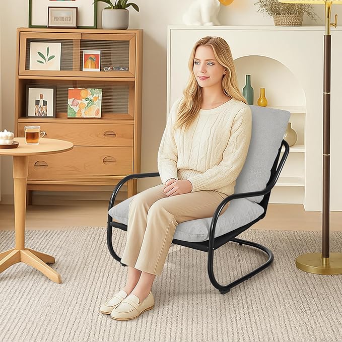 Peace nest Comfy Accent Chair Modern Living Room Bedroom Armchair with Mental Frame Comfortable Shredded Foam Cushion for Balcony Lounge Reading Meeting Room Light Grey