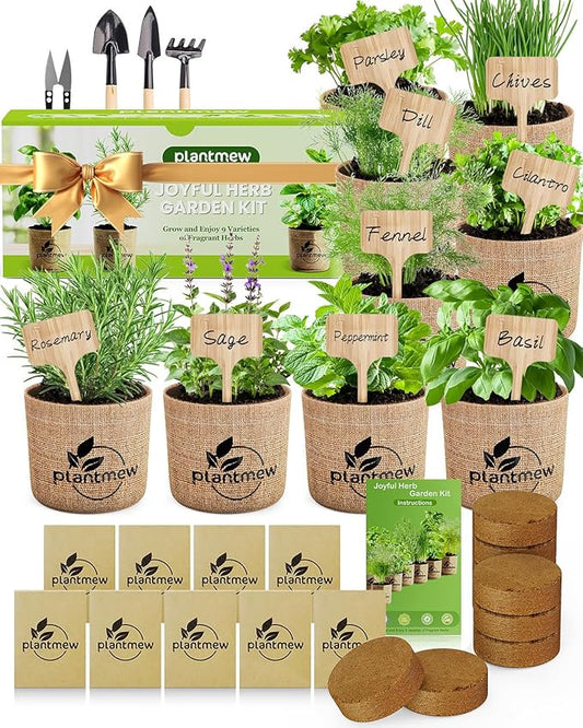 Christmas Gifts for Mom, Women, Her - 9 Herb Indoor Garden Starter Kit with Pots, Soil & Tools - Unique Birthday Gifts for Women, Housewarming Present for Wife - Grow Kitchen Windowsill Herbs
