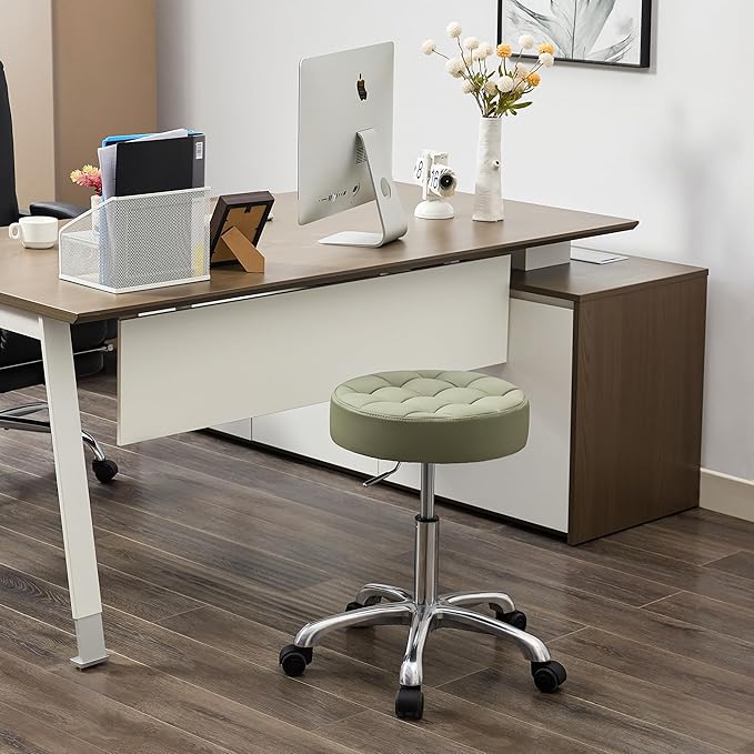 Rolling Stools with Wheels (Adjustable Height 20-27 inch) (Quiet Wheels and Aluminum Base) Multifunctional Nail Tattoo Vanity Massage Stool (Green)