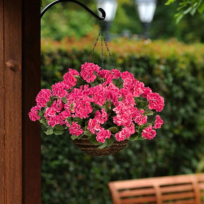 Plastic Flowers for Outdoors Home Decor Fake Plants Artificial Flowers Artificial Geraniums Outdoor Fake Flowers Silk Bouquet Fall Decoration Interior Porch Garden Decor 14.4"(Rose Red) 8PCS