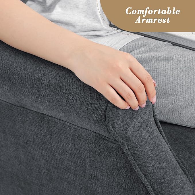 Athena Collection Mid Century Modern Chair for Living Room, Upholstered Wingback Reading Chair for Adults, Comfy Linen Fabric Armchair with Wooden Legs for Bedroom, Dorm, Balcony, Grey