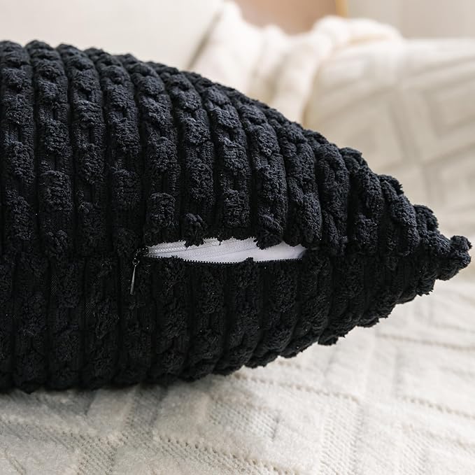 Set of 4 Black Decorative Throw Pillow Covers 18x18 Inch Corduroy Pillow Covers for Bed Couch Sofa Living Room Soft Square Cushion Cases