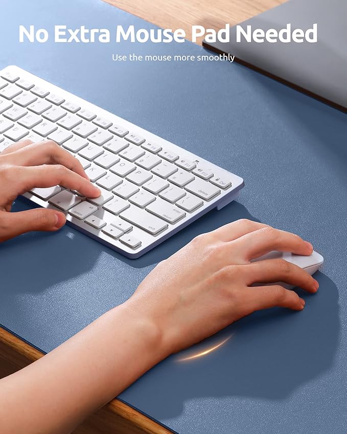 YSAGi Leather Desk Protector, Office Mat, Large Mouse Mat, Non-Slip PU Leather Blotter, Laptop Desk, Waterproof Writing Pad for Office and Home (Blue, 23.6" x 13.8")