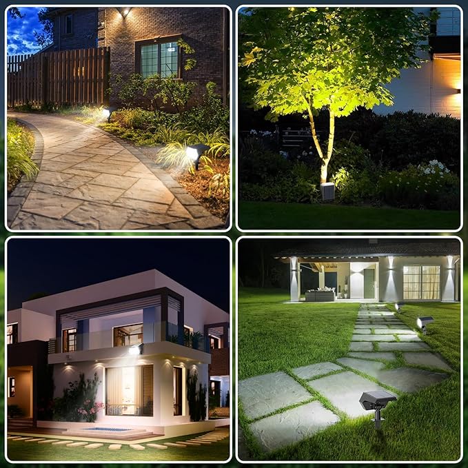 Kaxiida Solar Spot Lights Outdoor Waterproof IP68, 3 Modes & 25% Larger Panel 92 LED Solar Landscape Lights for Yard Pathway Patio Garden Decor (Cold White,4 Pack)