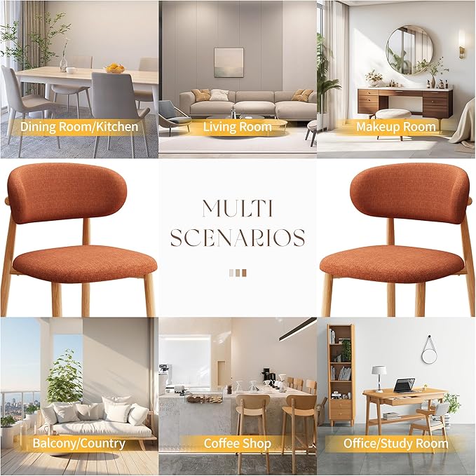 Kitchen Dining Chairs Set of 6 Modern Soft Linen Farmhouse Dining Room Chair with Metal Legs, Orange/Original