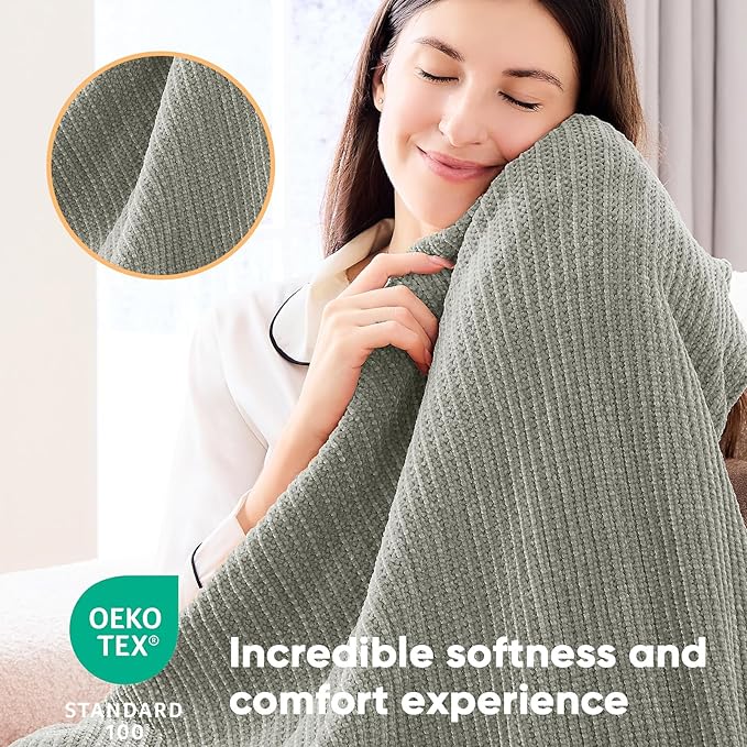 inhand Throw Blanket for Couch Bed,Chunky Chenille Woven Soft Blankets with Tassels, Cozy Boho Farmhouse Fall Winter Decor,Warm for Women,60"x80",Extra Thick-Light Grey