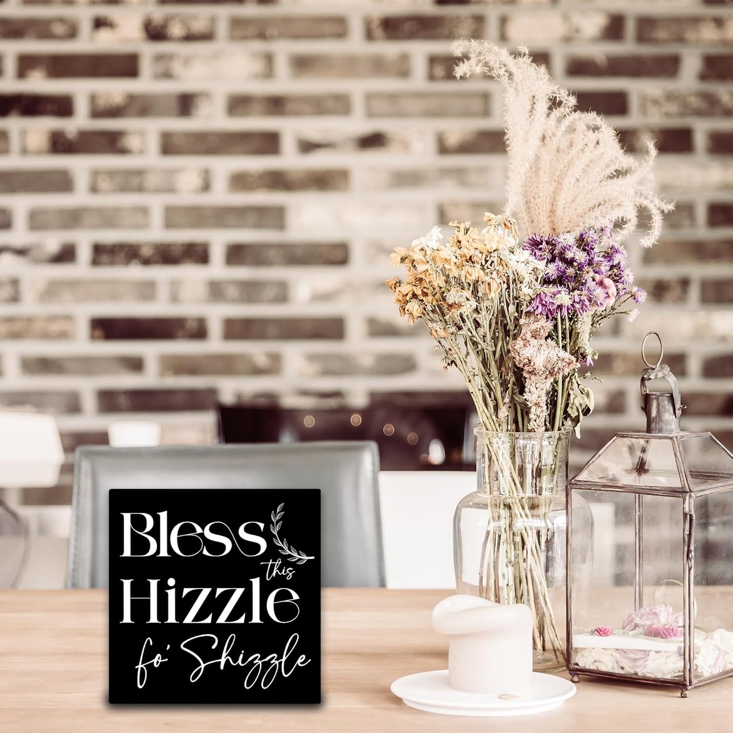 Bless This Hizzle Fo Shizzle Wooden Block Plaque - Black Tabletop Sign Decor For Friend Family Coworker - 5"x5" Room Office Home Wood Block - Funny Desk Favors & Supplies - A10