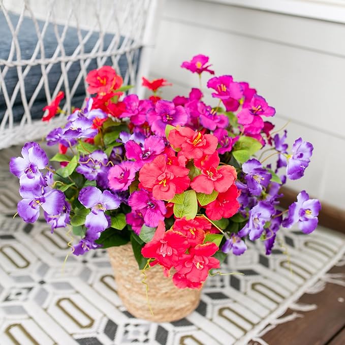 Hibiscus Artificial Flowers Plants for Outdoors Summer Decoration, 6 Bundles Fake Silk Hibiscus Bouquet Realistic UV Resistant Tropical Flowers Artificial for Outside Planter Front Door Porch Patio