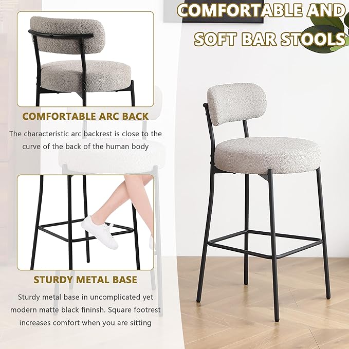 DYHOME Bar Stools Set of 4,Grey 27.56 Inches Counter Height Bar Stools with Back, Mid-Century Modern Bar Chairs for Kitchen Island, Dining Room