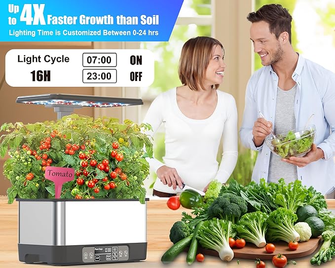 Hydroponics Growing System Indoor Garden, Smart Indoor Herb Garden with Grow Light, in Door Gardening System 6 Pods, APP & WiFi Control, Auto Timer, Quiet Pump, Stainless, Gift for Women Mom, Gray