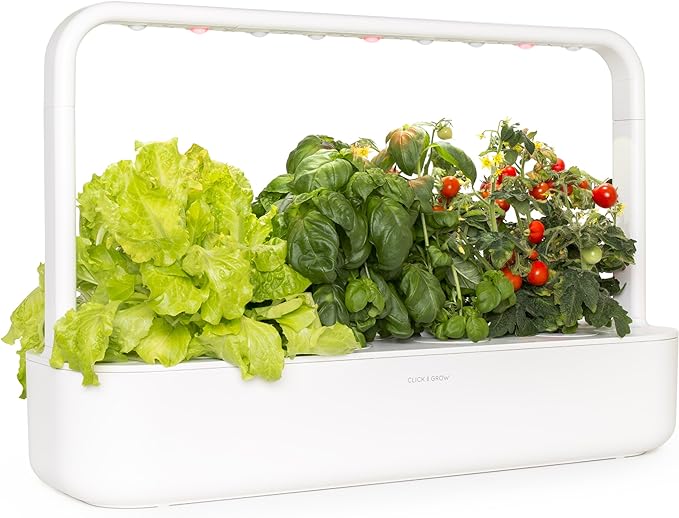 Click & Grow Indoor Herb Garden Kit with Grow Light | Easier Than Hydroponics Growing System | Smart Garden for Home Kitchen Windowsill | Vegetable & Herb Garden Starter Kit with 9 Plant pods, White