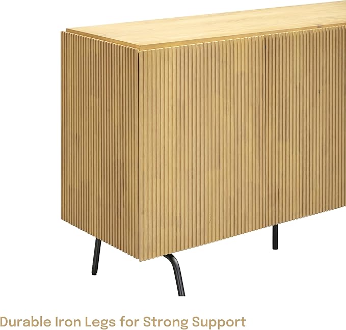 NTC Veil Modern Sideboard with 3 Doors, Buffet Cabinet with Vertical Groove Design and Metal Legs, Storage Cabinet for Living Room, and Hallway, Effortless Assembly, Sand
