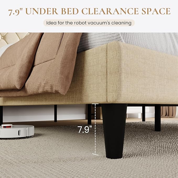 SHA CERLIN Queen Size Platform Bed Frame with Charging Station, Velvet Wingback Headboard with Storage Shelf, Wooden Slats Support, Ample Under-Bed Space, No Box Spring Needed, Easy Assembly, Beige