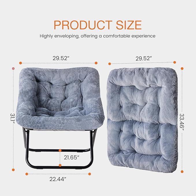 NEWBULIG Comfy Chair for Adults, Soft Faux Fur Foldable Lounge for Bedroom Living Room Dorm Rooms Flexible Reading Chair for Teens, Large Size, Square Shape