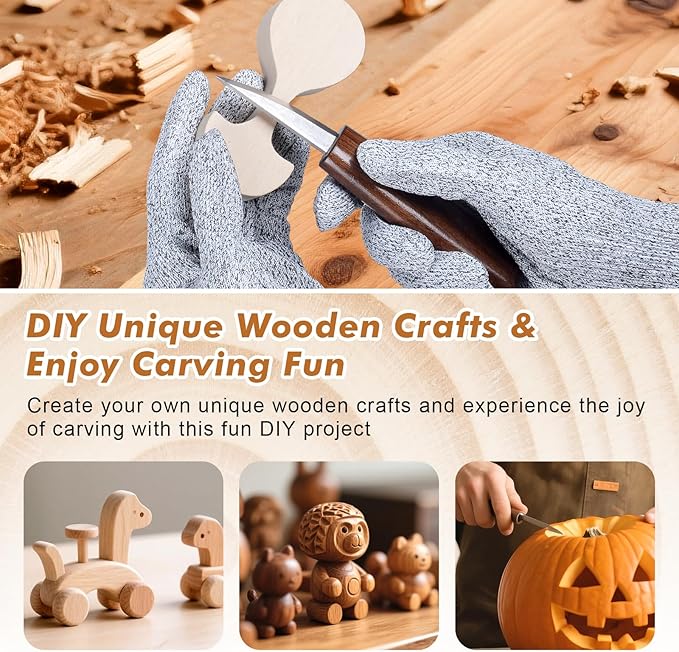 Ninonly 42pcs Wood Carving Tools Kit, Wood Whittling Knife Set for Beginners, Wood Carving Knife Set with 12 Basswood Blocks, Woodworking Kit DIY Hobbies for Adults Spoon Bowl Kuksa Cup