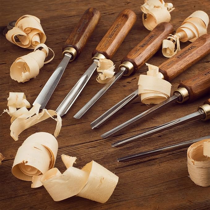 12-Pieces Woodworking Wood Carving Tools Chisel Set with Wooden Box, Razor Sharp CR-V 60 Steel Blades