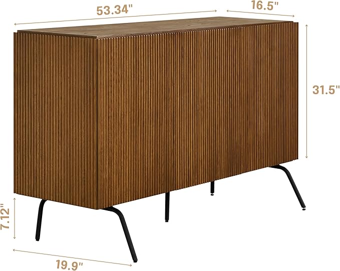 NTC Veil Modern Sideboard with 3 Doors, Buffet Cabinet with Vertical Groove Design and Metal Legs, Storage Cabinet for Living Room, and Hallway, Effortless Assembly - Rustic Oak