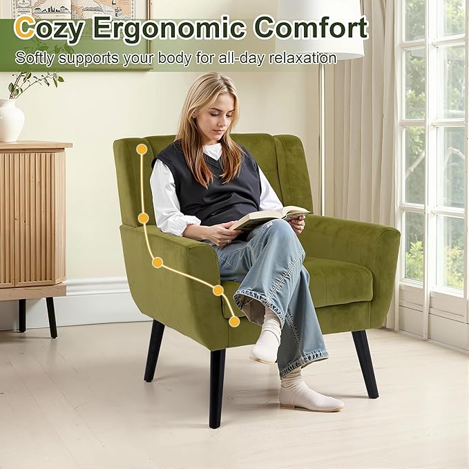 NicBex Modern Accent Chair for Living Room Upholstered Foam Filled Living Room Chairs with Metal Legs Velvet Cozy Lounge Armchair for Living Room Bedroom,Green