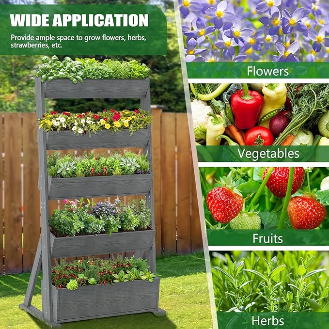 Wooden Vertical Raised Garden Bed, 5 Tier Garden Planters Raised Beds Freestanding Plant Stand Flower Rack Wooden Planter Box for Plants Herbs Flowers Vegetables Outdoor Indoor Gardening
