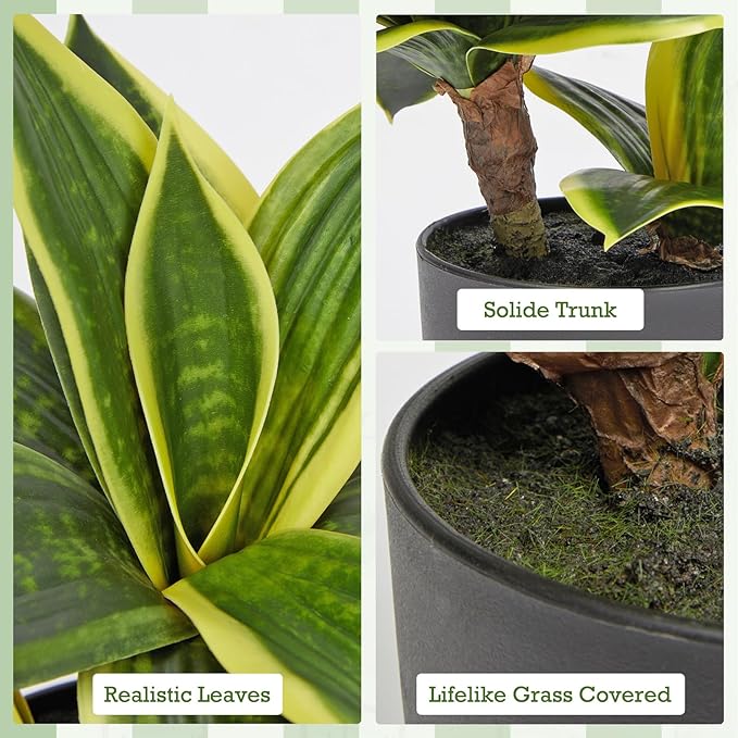 DILATATA Fake Snake Plant 11 Inch Small Potted Good Luck Plant Artificial Snake Plants Faux Mother in Law Tongue Sansevieria Plant - 20 Leaves Fake Laurentii for Indoor Outdoor Home Office Decor