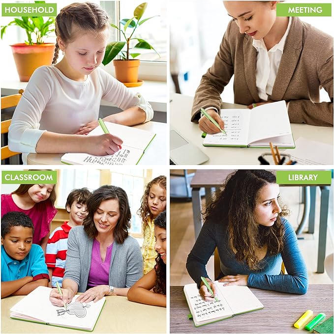 feela 12 Pack Notebooks Journals Bulk, Hardcover Notebook Classic Ruled Lined Journals with Pen Holder for Women Girls School Business Supplies, with 12 Black Pens, 120 GSM, 5.1”x8.3”, A5, Green