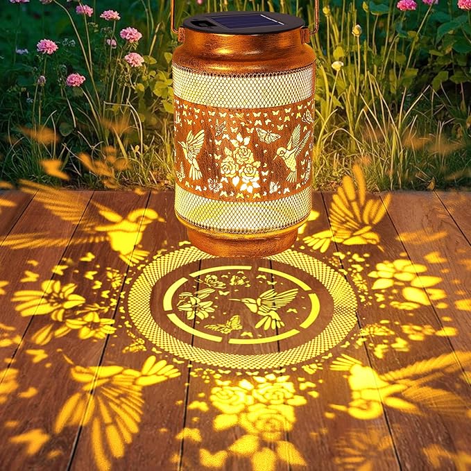 Hummingbird Solar Lanterns Outdoor Waterproof with Shepherd Hook, Birthday Gifts for Christmas Women Mom Grandma, Metal Solar Hanging Lights Garden Decor for Outside Yard Patio Pathway Porch