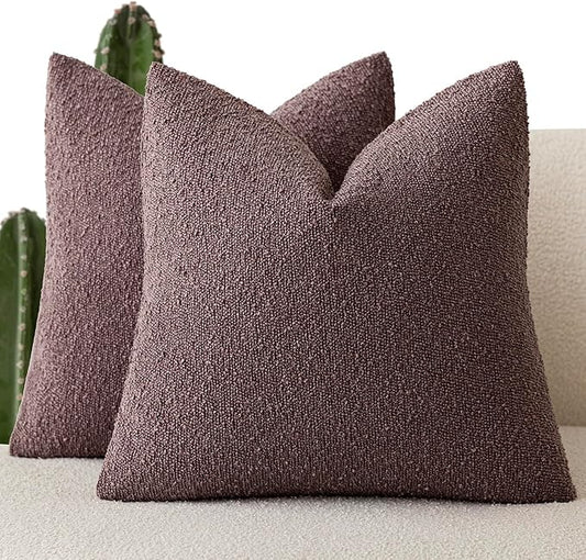 Foindtower Pack of 2, Decorative Textured Boucle Throw Pillow Covers Neutral Accent Solid Pillow Cases Cozy Soft Couch Cushion Case for Chair Sofa Bedroom Living Room Home Decor 22x22 Inch Dark purple