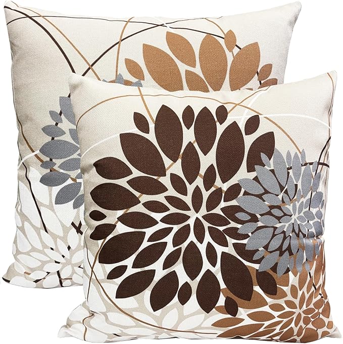 Coffee Brown Decorative Throw Pillow Covers 16x16 Inch Pillow Covers for Couch Living Room Bed Outdoor.Modern Sofa Throw Pillow Cover.Farmhouse Geometric Floral Linen Square Pillow Case.Set of 2