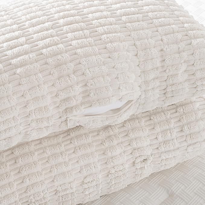 Fancy Homi 2 Packs Cream Boho Long Body Lumbar Decorative Throw Pillow Cover 14x36 Inch for Bed Couch Bedroom Bench, Soft Corduroy Rectangle Solid Pillow Case 35x91 cm, Rustic Farmhouse Room Decor