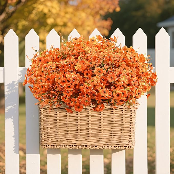 SHareconn 24 Bundles Artificial Fall Flowers for Outdoors Decoration, UV Resistant Silk Eucalyptus Lavender Faux Autumn Fake Plants for Outside Indoor Garden Yard Porch Home Decor, Autumn Colours