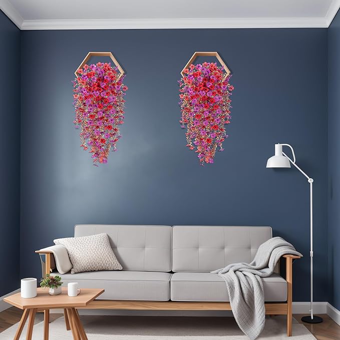 Fall Flowers Artificial for Decoration,Artificial Flowers for Outdoors,Autumn Fake Plants Home Decor Thanksgiving Realistic Silk Daisy,Fall Leaves UV Resistant Garden Courtyard Patio (Red Purple)